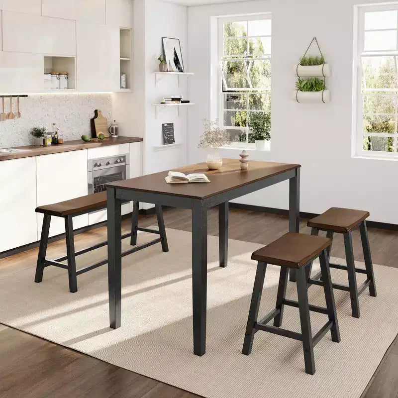 Captiva Designs Set da 4 Pezzi Tavolo da Pranzo in Legno con Tavolo Rettangolare, Sgabelli e Panchina