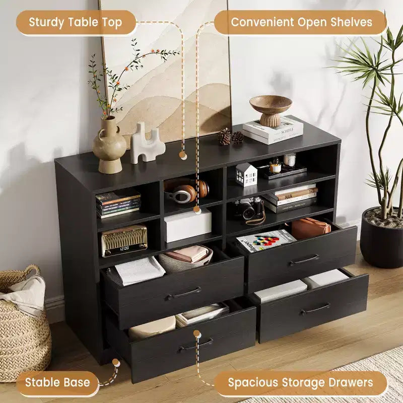 COZONY Cassettiera a 4 Cassetti con 6 Scomparti, Organizzatore Moderno Multi-Spazio per Camera da Letto e Soggiorno