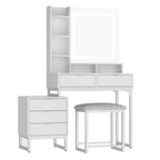 COZONY Scrivania da trucco bianca con luci a 3 modalità e sgabello, tavolo da trucco con 5 cassetti e specchio