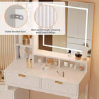 COZONY Scrivania da trucco bianca con luci a 3 modalità e sgabello, tavolo da trucco con 5 cassetti e specchio