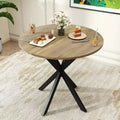 Zevemomo Round Dining Table, 31.5 Small Dining Table for 2-4, Round Kitchen Table with Metal Black Legs,for Kitchen, Apartment, Living Room, Brown