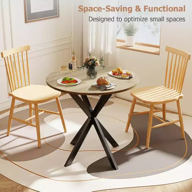 Tavolo da pranzo rotondo Zevemomo, tavolino da pranzo da 80 cm per 2-4 persone, tavolo da cucina rotondo con gambe in metallo nero, per cucina, appartamento, soggiorno, marrone