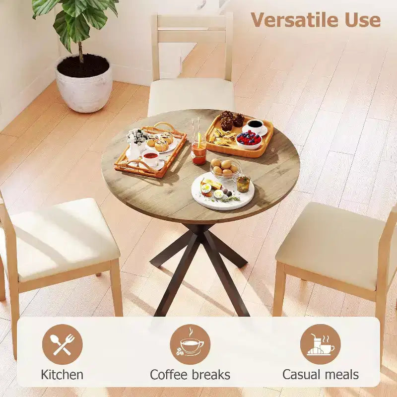 Tavolo da pranzo rotondo Zevemomo, tavolino da pranzo da 80 cm per 2-4 persone, tavolo da cucina rotondo con gambe in metallo nero, per cucina, appartamento, soggiorno, marrone