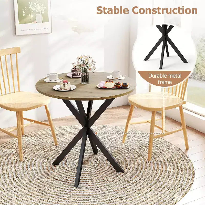 Tavolo da pranzo rotondo Zevemomo, tavolino da pranzo da 80 cm per 2-4 persone, tavolo da cucina rotondo con gambe in metallo nero, per cucina, appartamento, soggiorno, marrone