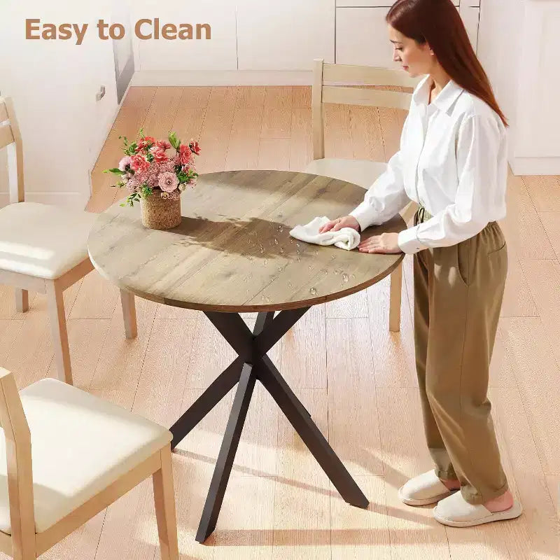 Tavolo da pranzo rotondo Zevemomo, tavolino da pranzo da 80 cm per 2-4 persone, tavolo da cucina rotondo con gambe in metallo nero, per cucina, appartamento, soggiorno, marrone