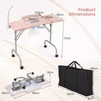 Costway Tavolo Pieghevole Manicure Unghie con Aspiratore Elettrico Lampada LED Borsa per il Trasporto Rosa
