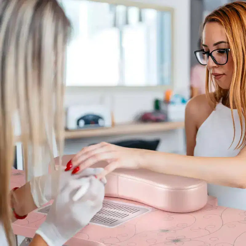 Costway Tavolo Pieghevole Manicure Unghie con Aspiratore Elettrico Lampada LED Borsa per il Trasporto Rosa