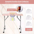 Costway Tavolo Pieghevole Manicure Unghie con Aspiratore Elettrico Lampada LED Borsa per il Trasporto Rosa