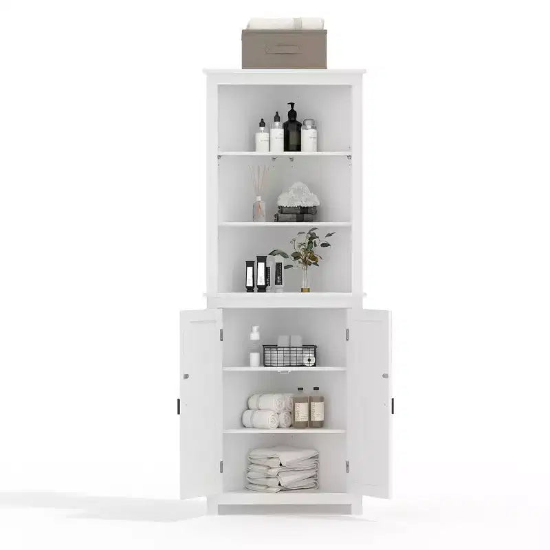 Mobiletto ad angolo da fattoria alto 163 cm con 2 ante a saracinesca e ripiani regolabili per bagno, sala da pranzo, cucina, bianco