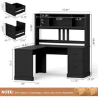 Scrivania a L Zevemomo 60 con credenza e cassetti, scrivania ad angolo per computer con ripiani a giorno, per ufficio o camera da letto, nero moderno