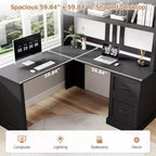 Scrivania a L Zevemomo 60 con credenza e cassetti, scrivania ad angolo per computer con ripiani a giorno, per ufficio o camera da letto, nero moderno