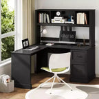 Scrivania a L Zevemomo 60 con credenza e cassetti, scrivania ad angolo per computer con ripiani a giorno, per ufficio o camera da letto, nero moderno