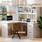 Zevemomo Scrivania a L da 60 con libreria e cassetti, Scrivania angolare per computer con ripiani a giorno, per ufficio o camera da letto, Bianco moderno
