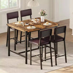 Set da pranzo Coolmee per 4 persone, set da cucina a 5 pezzi con schienale, tavolo alto con 4 sgabelli da bar imbottiti per sala da pranzo