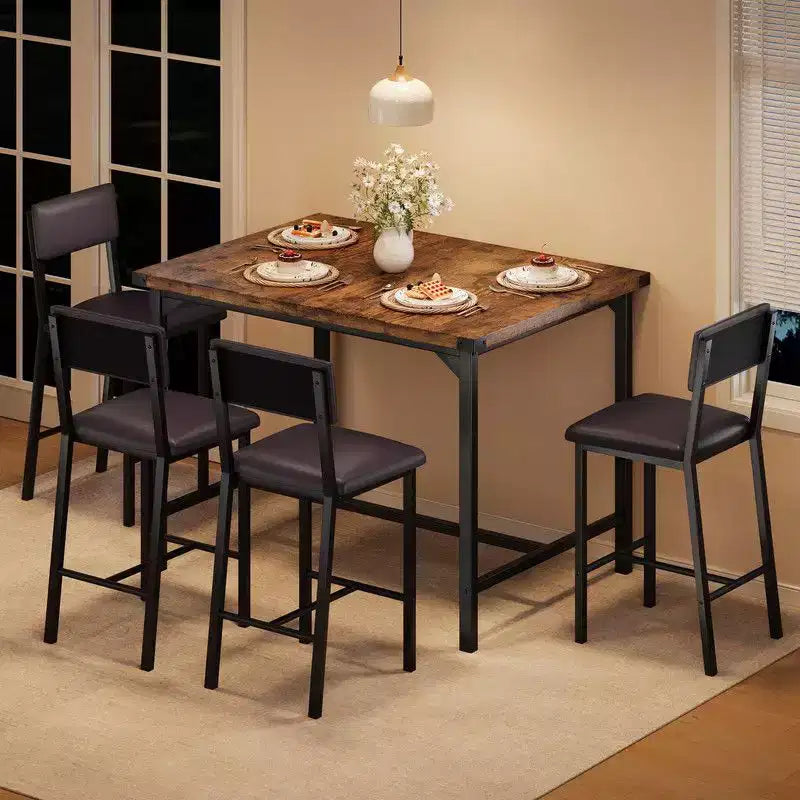 Set da pranzo Coolmee per 4 persone, set da cucina a 5 pezzi con schienale, tavolo alto con 4 sgabelli da bar imbottiti per sala da pranzo