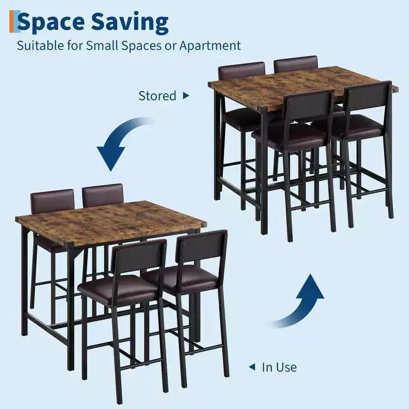 Set da pranzo Coolmee per 4 persone, set da cucina a 5 pezzi con schienale, tavolo alto con 4 sgabelli da bar imbottiti per sala da pranzo