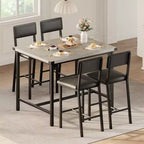 Set da pranzo Coolmee per 4 persone, set da cucina a 5 pezzi con schienale, tavolo alto con 4 sgabelli da bar imbottiti per sala da pranzo