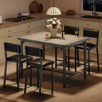 Set da pranzo Coolmee per 4 persone, set da cucina a 5 pezzi con schienale, tavolo alto con 4 sgabelli da bar imbottiti per sala da pranzo