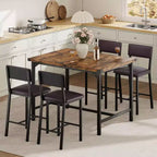 Set da pranzo Coolmee per 4 persone, set da cucina a 5 pezzi con schienale, tavolo alto con 4 sgabelli da bar imbottiti per sala da pranzo