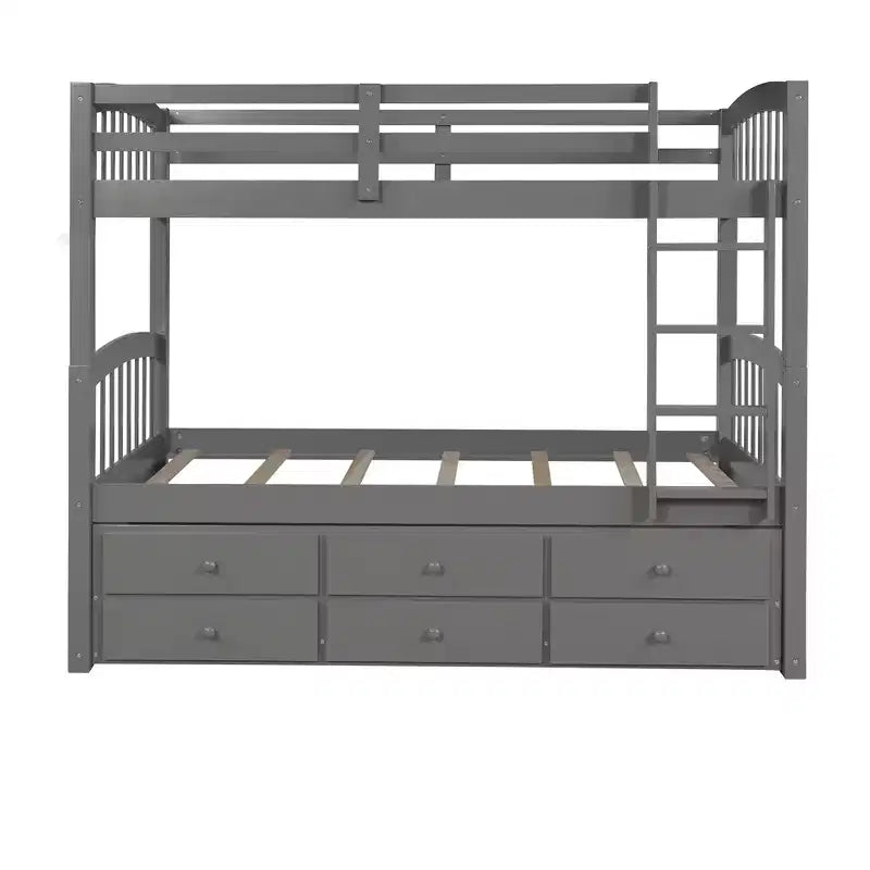 Letto a castello singolo su singolo con letto estraibile, letto a castello in legno con 3 cassetti portaoggetti e spondina di sicurezza, trasformabile in 2 letti