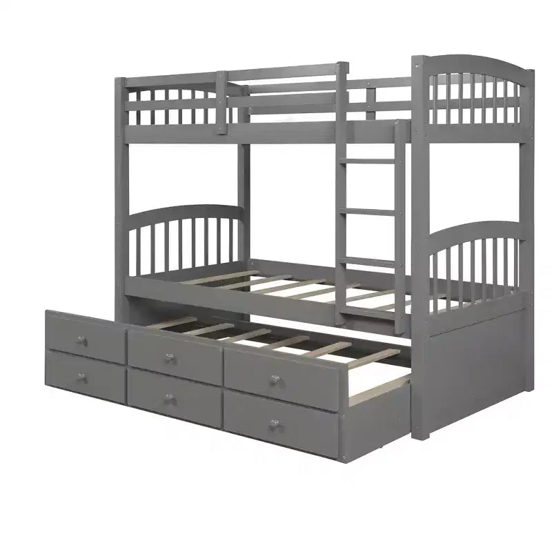 Letto a castello singolo su singolo con letto estraibile, letto a castello in legno con 3 cassetti portaoggetti e spondina di sicurezza, trasformabile in 2 letti