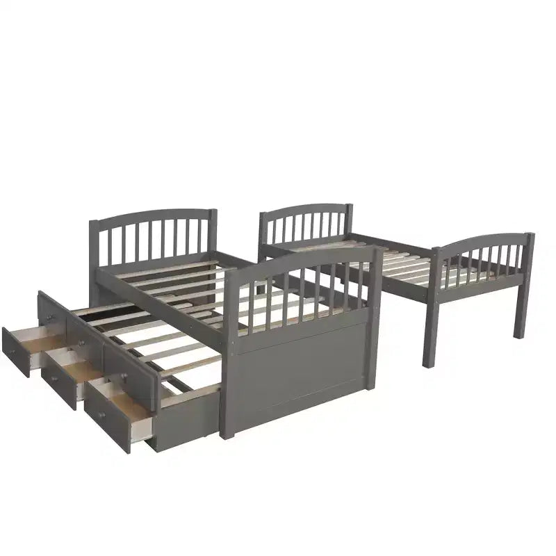 Letto a castello singolo su singolo con letto estraibile, letto a castello in legno con 3 cassetti portaoggetti e spondina di sicurezza, trasformabile in 2 letti