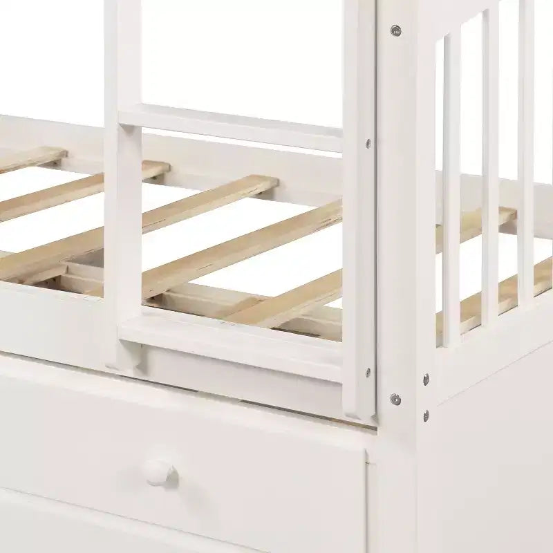 Letto a castello singolo su singolo con letto estraibile, letto a castello in legno con 3 cassetti portaoggetti e spondina di sicurezza, trasformabile in 2 letti