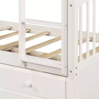 Letto a castello singolo su singolo con letto estraibile, letto a castello in legno con 3 cassetti portaoggetti e spondina di sicurezza, trasformabile in 2 letti