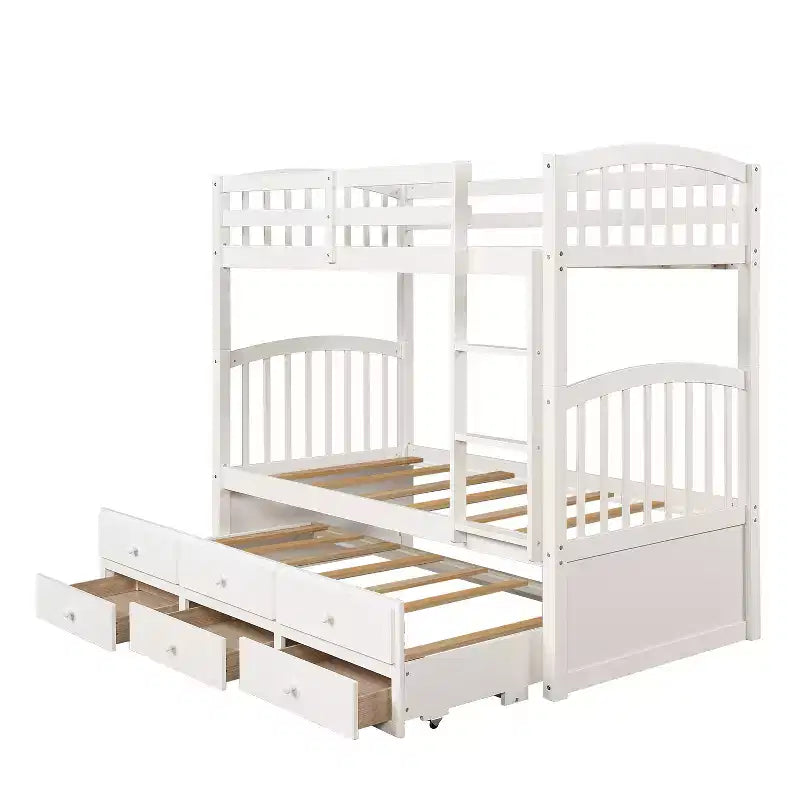 Letto a castello singolo su singolo con letto estraibile, letto a castello in legno con 3 cassetti portaoggetti e spondina di sicurezza, trasformabile in 2 letti