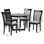 Set da pranzo 5 pezzi Baxton Studio Nellie in tessuto grigio moderno e legno marrone scuro