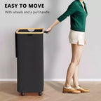 Cesto portabiancheria con ruote e coperchio - Cesto portabiancheria da 100 litri con manico in bambù, ampio organizer per lavanderia SpaceAid per camera da letto, bagno, dormitorio