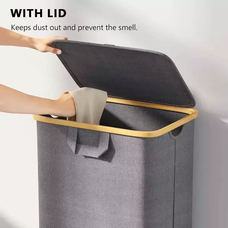 Cesto portabiancheria con ruote e coperchio - Cesto portabiancheria da 100 litri con manico in bambù, ampio organizer per lavanderia SpaceAid per camera da letto, bagno, dormitorio