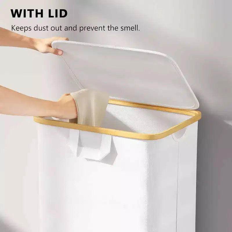 Cesto portabiancheria con ruote e coperchio - Cesto portabiancheria da 100 litri con manico in bambù, ampio organizer per lavanderia SpaceAid per camera da letto, bagno, dormitorio