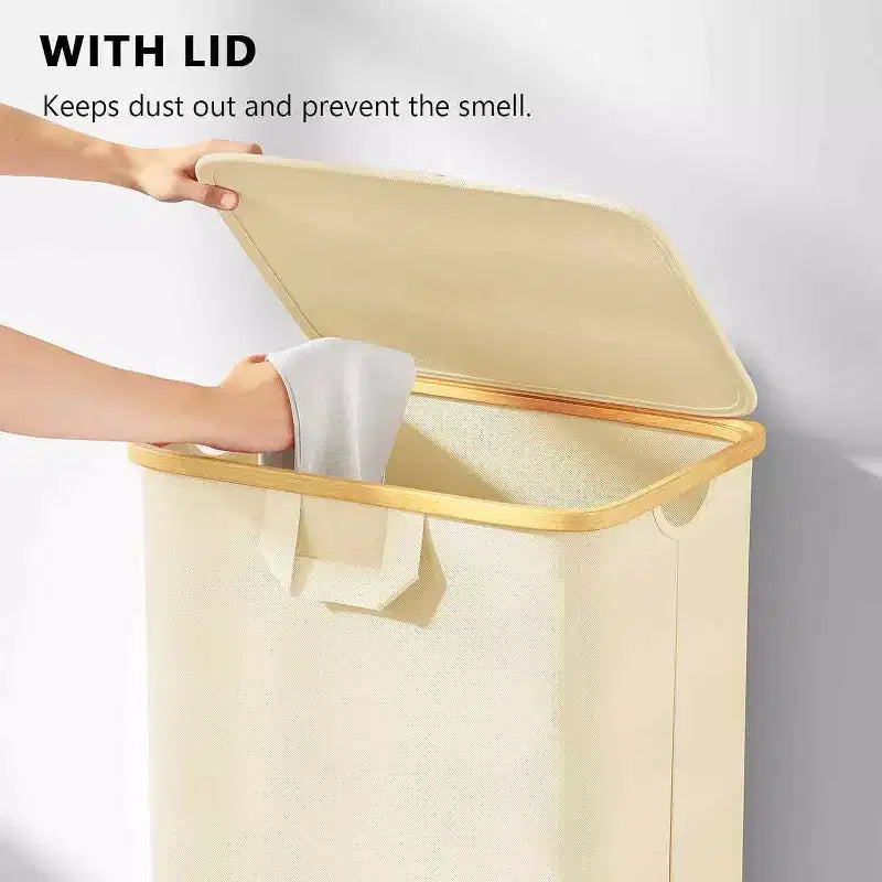 Cesto portabiancheria con ruote e coperchio - Cesto portabiancheria da 100 litri con manico in bambù, ampio organizer per lavanderia SpaceAid per camera da letto, bagno, dormitorio