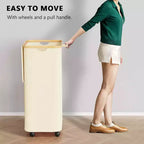Cesto portabiancheria con ruote e coperchio - Cesto portabiancheria da 100 litri con manico in bambù, ampio organizer per lavanderia SpaceAid per camera da letto, bagno, dormitorio