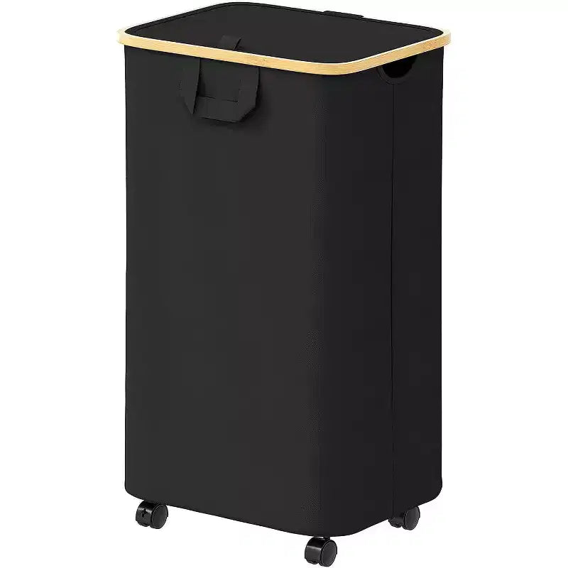 Cesto portabiancheria con ruote e coperchio - Cesto portabiancheria da 100 litri con manico in bambù, ampio organizer per lavanderia SpaceAid per camera da letto, bagno, dormitorio