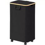 Cesto portabiancheria con ruote e coperchio - Cesto portabiancheria da 100 litri con manico in bambù, ampio organizer per lavanderia SpaceAid per camera da letto, bagno, dormitorio