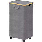 Cesto portabiancheria con ruote e coperchio - Cesto portabiancheria da 100 litri con manico in bambù, ampio organizer per lavanderia SpaceAid per camera da letto, bagno, dormitorio