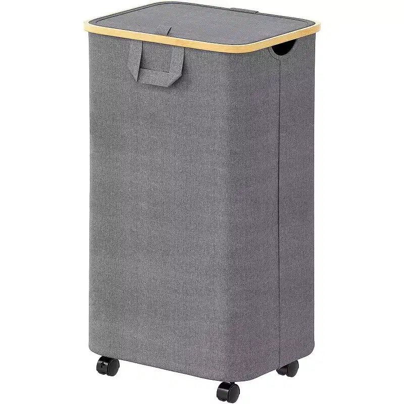 Cesto portabiancheria con ruote e coperchio - Cesto portabiancheria da 100 litri con manico in bambù, ampio organizer per lavanderia SpaceAid per camera da letto, bagno, dormitorio