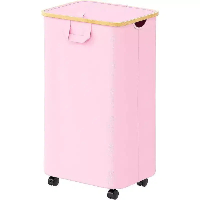 Cesto portabiancheria con ruote e coperchio - Cesto portabiancheria da 100 litri con manico in bambù, ampio organizer per lavanderia SpaceAid per camera da letto, bagno, dormitorio
