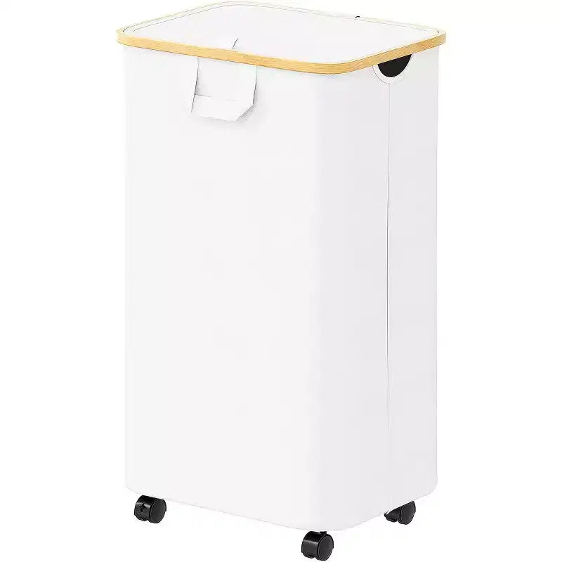 Cesto portabiancheria con ruote e coperchio - Cesto portabiancheria da 100 litri con manico in bambù, ampio organizer per lavanderia SpaceAid per camera da letto, bagno, dormitorio