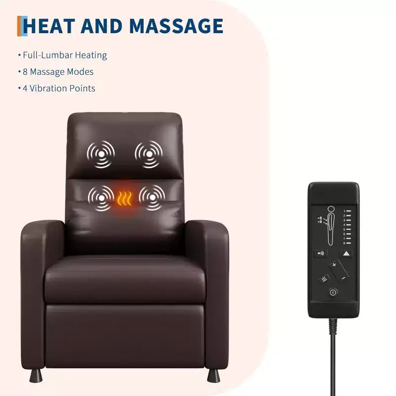 Poltrona Reclinabile Elettrica - Calore e Massaggio, Recliner Elettrico Regolabile, Poltrona Singola Ergonomica in Pelle PU, Schienale Alto, Seduta Imbottita, Poltrona Home Theater