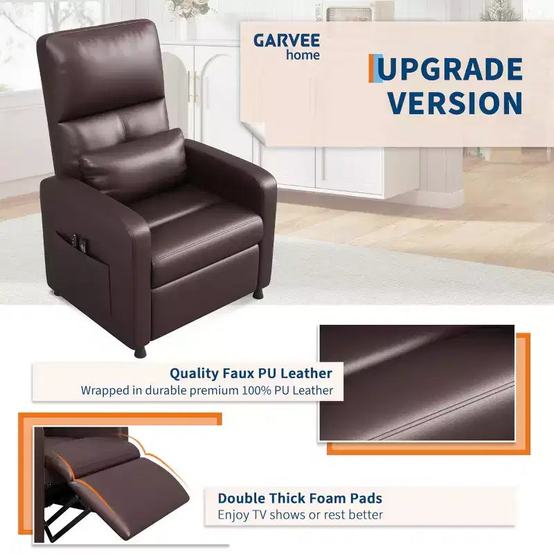 Poltrona Reclinabile Elettrica - Calore e Massaggio, Recliner Elettrico Regolabile, Poltrona Singola Ergonomica in Pelle PU, Schienale Alto, Seduta Imbottita, Poltrona Home Theater