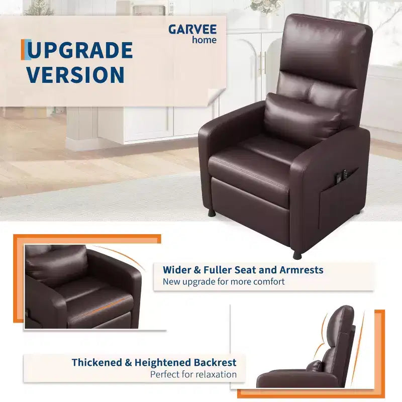 Poltrona Reclinabile Elettrica - Calore e Massaggio, Recliner Elettrico Regolabile, Poltrona Singola Ergonomica in Pelle PU, Schienale Alto, Seduta Imbottita, Poltrona Home Theater