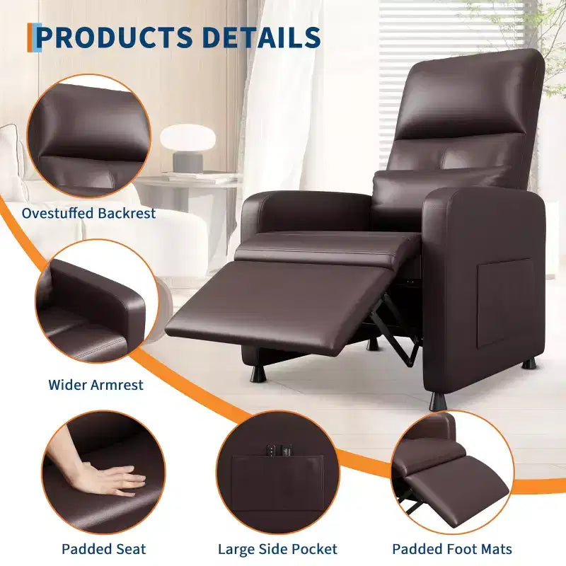 Poltrona Reclinabile Elettrica - Calore e Massaggio, Recliner Elettrico Regolabile, Poltrona Singola Ergonomica in Pelle PU, Schienale Alto, Seduta Imbottita, Poltrona Home Theater