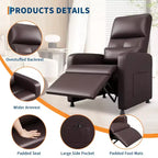 Poltrona Reclinabile Elettrica - Calore e Massaggio, Recliner Elettrico Regolabile, Poltrona Singola Ergonomica in Pelle PU, Schienale Alto, Seduta Imbottita, Poltrona Home Theater