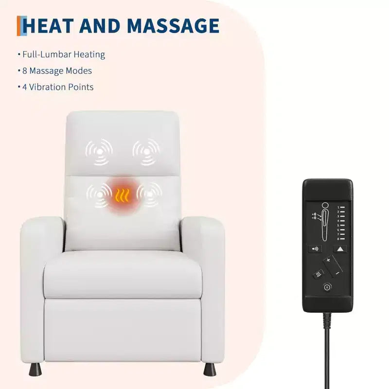 Poltrona Reclinabile Elettrica - Calore e Massaggio, Recliner Elettrico Regolabile, Poltrona Singola Ergonomica in Pelle PU, Schienale Alto, Seduta Imbottita, Poltrona Home Theater