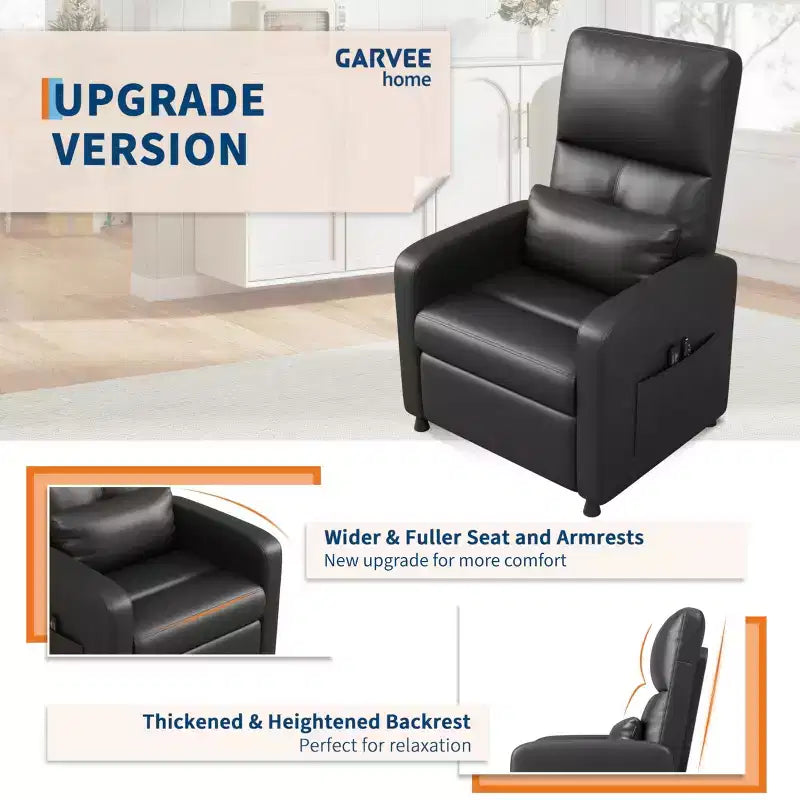 Poltrona Reclinabile Elettrica - Calore e Massaggio, Recliner Elettrico Regolabile, Poltrona Singola Ergonomica in Pelle PU, Schienale Alto, Seduta Imbottita, Poltrona Home Theater