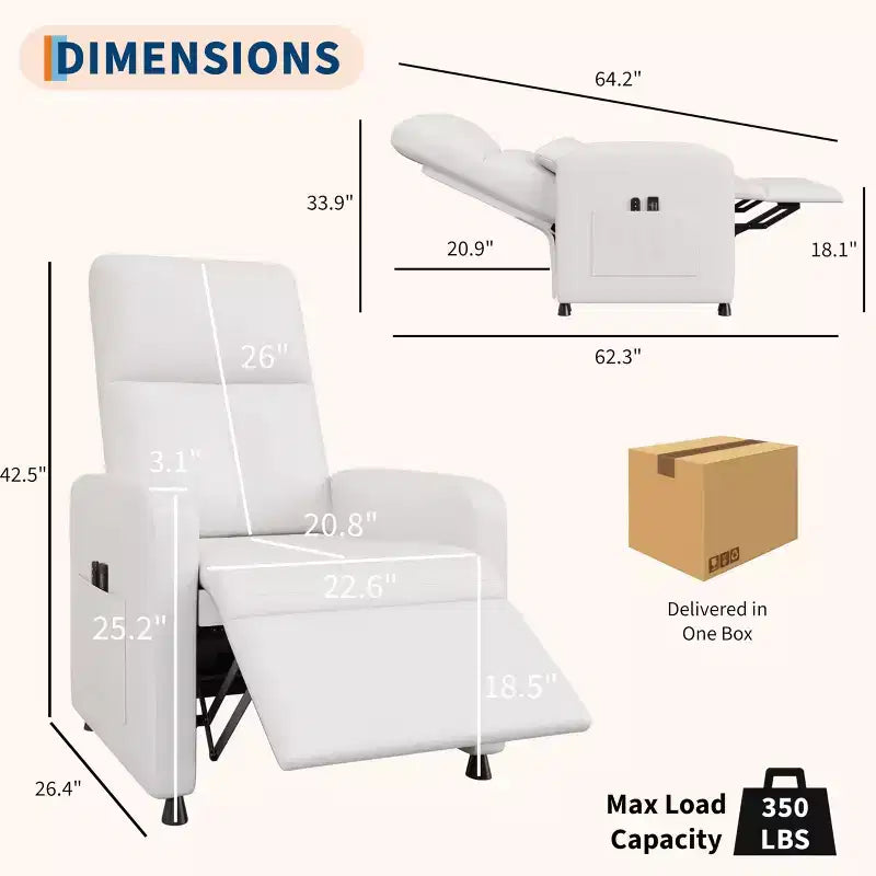 Poltrona Reclinabile Elettrica - Calore e Massaggio, Recliner Elettrico Regolabile, Poltrona Singola Ergonomica in Pelle PU, Schienale Alto, Seduta Imbottita, Poltrona Home Theater