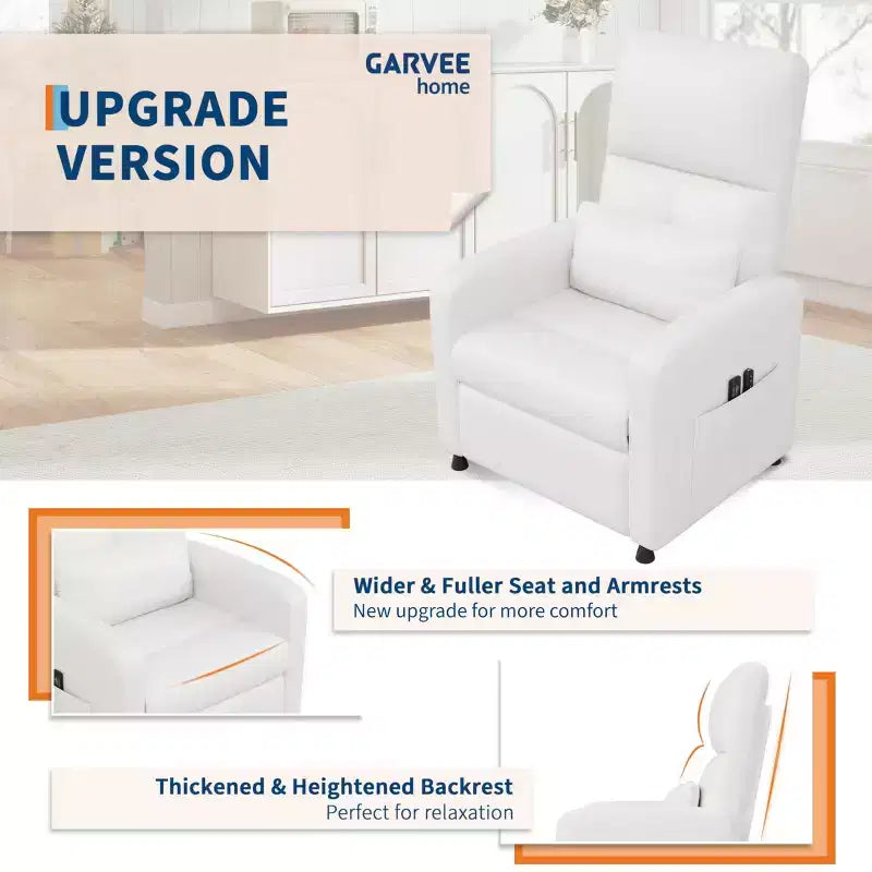 Poltrona Reclinabile Elettrica - Calore e Massaggio, Recliner Elettrico Regolabile, Poltrona Singola Ergonomica in Pelle PU, Schienale Alto, Seduta Imbottita, Poltrona Home Theater